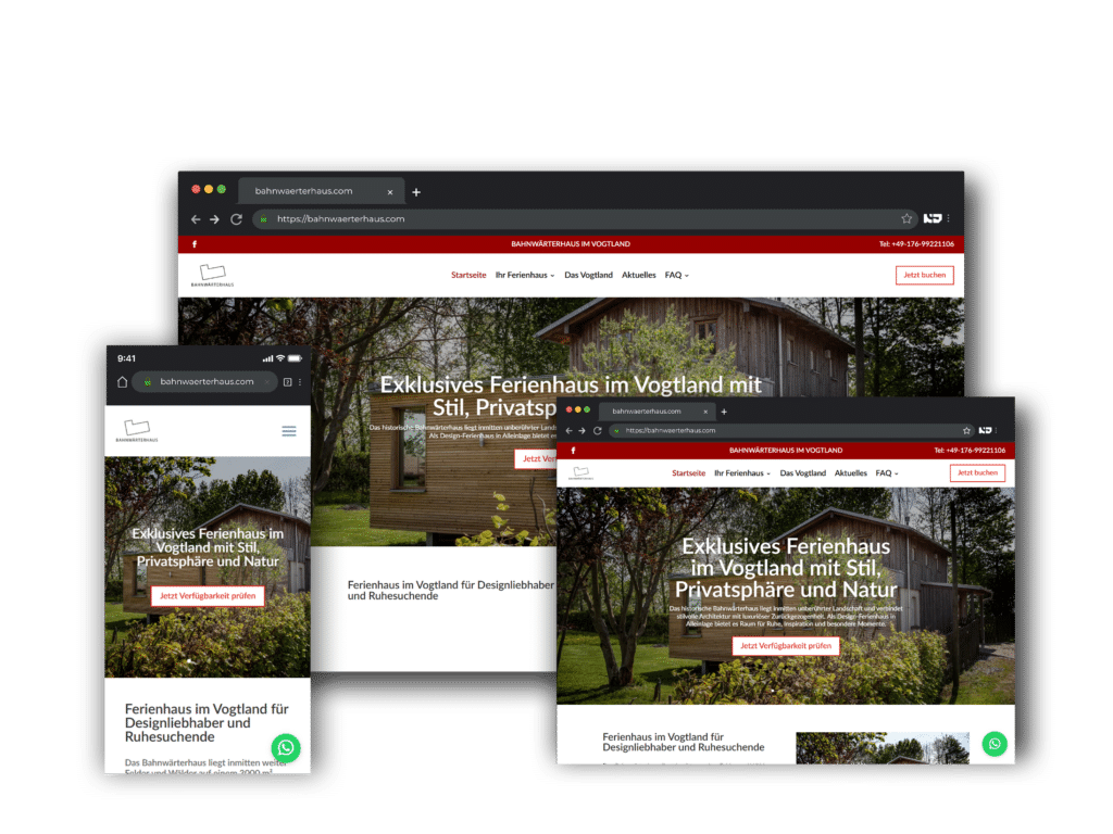 Website des Bahnwärterhaus Ferienhauses im Vogtland auf verschiedenen Geräten