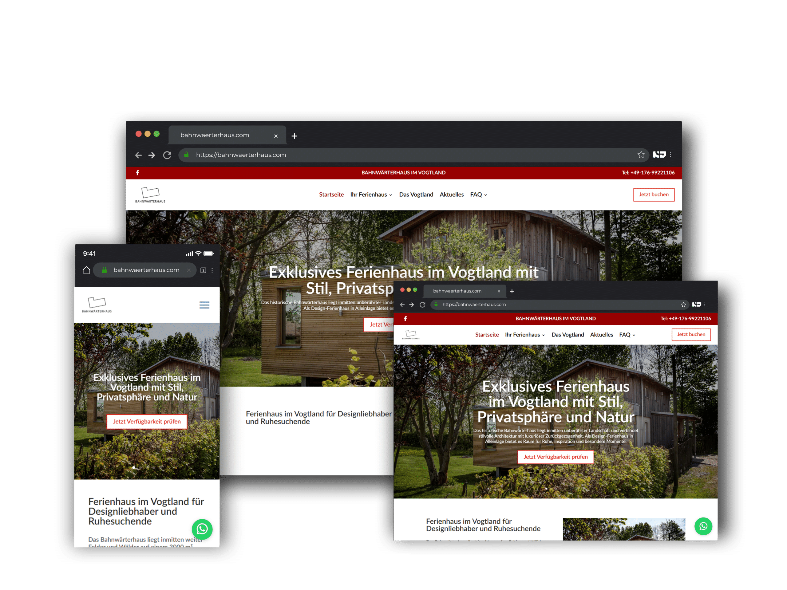 Website des Bahnwärterhaus Ferienhauses im Vogtland auf verschiedenen Geräten
