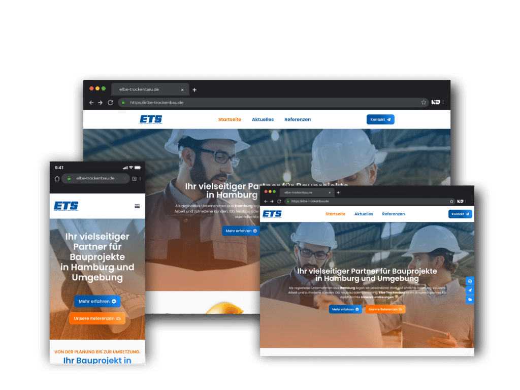 Website von Elbe Trockenbau auf Desktop, Tablet und Smartphone