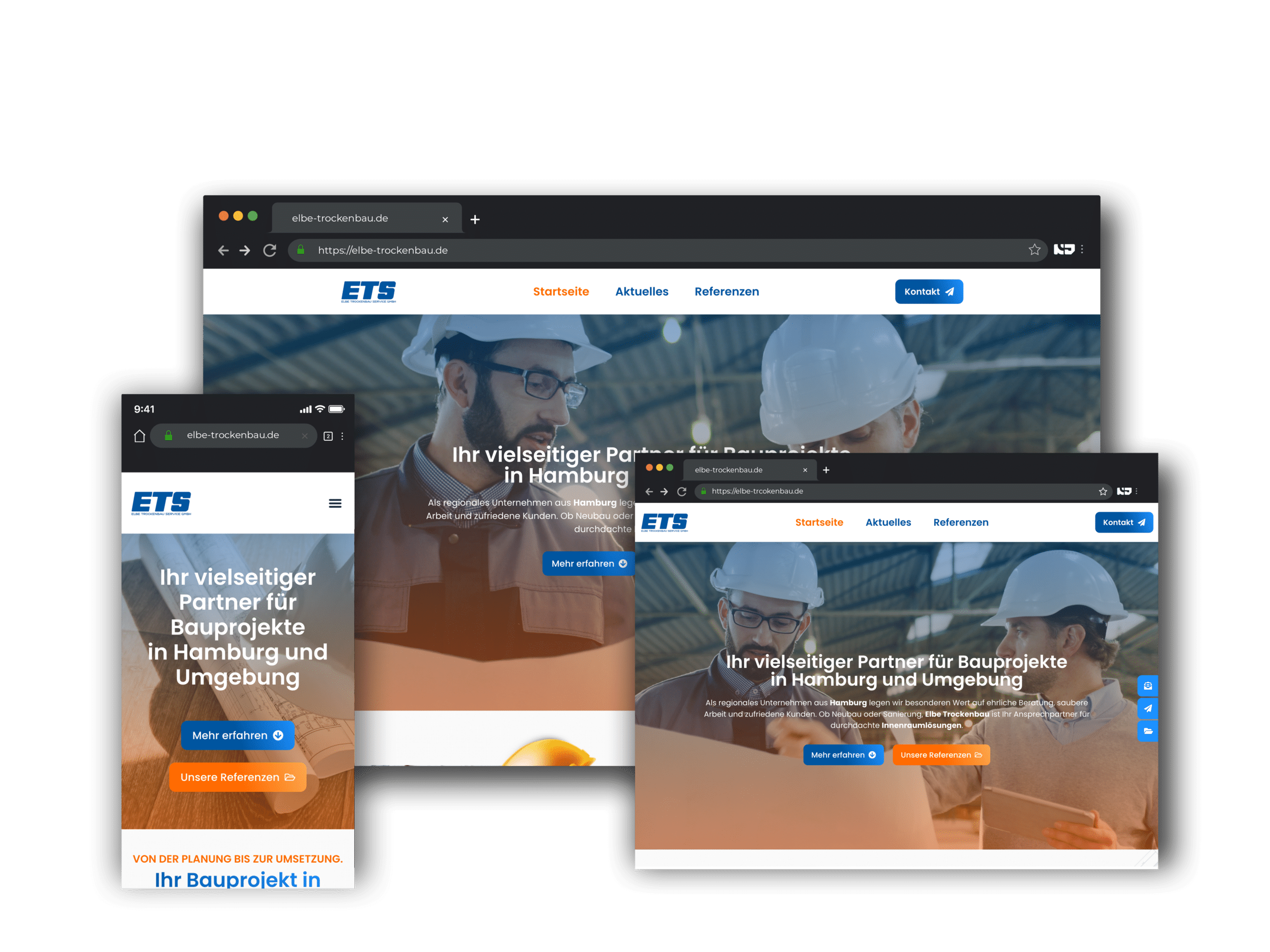 Website von Elbe Trockenbau auf Desktop, Tablet und Smartphone