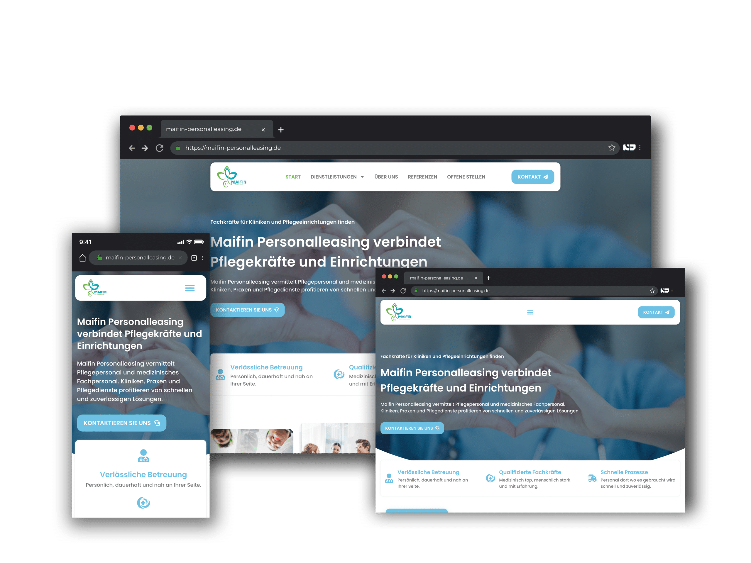 Website von Maifin Personalleasing auf Desktop, Tablet und Smartphone